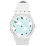 Polka Dots - White on Light Cyan Round Plastic Sport Watch (M)