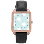 Polka Dots - White on Light Cyan Rose Gold Leather Watch