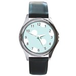 Polka Dots - White on Light Cyan Round Metal Watch