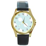 Polka Dots - White on Light Cyan Round Gold Metal Watch