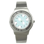 Polka Dots - White on Light Cyan Stainless Steel Watch