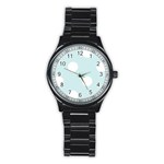 Polka Dots - White on Light Cyan Stainless Steel Round Watch