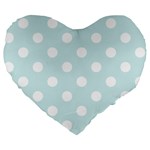Polka Dots - White on Light Cyan Large 19  Premium Heart Shape Cushion