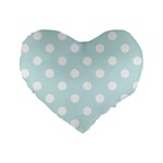 Polka Dots - White on Light Cyan Standard 16  Premium Flano Heart Shape Cushion