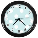 Polka Dots - White on Light Cyan Wall Clock (Black)