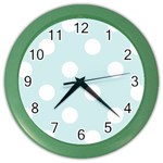 Polka Dots - White on Light Cyan Color Wall Clock