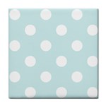 Polka Dots - White on Light Cyan Tile Coaster