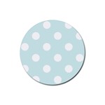 Polka Dots - White on Light Cyan Rubber Round Coaster (4 pack)