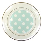 Polka Dots - White on Light Cyan Porcelain Plate