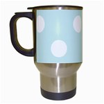 Polka Dots - White on Light Cyan Travel Mug (White)