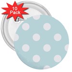 Polka Dots - White on Light Cyan 3  Button (10 pack)