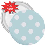 Polka Dots - White on Light Cyan 3  Button (100 pack)
