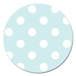 Polka Dots - White on Light Cyan Magnet 5  (Round)