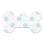 Polka Dots - Light Cyan on White Dog Tag Bone (One Side)