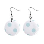 Polka Dots - Light Cyan on White 1  Button Earrings