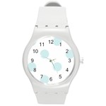 Polka Dots - Light Cyan on White Round Plastic Sport Watch (M)