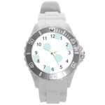 Polka Dots - Light Cyan on White Round Plastic Sport Watch (L)