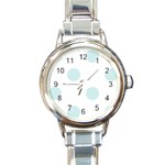 Polka Dots - Light Cyan on White Round Italian Charm Watch