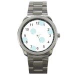 Polka Dots - Light Cyan on White Sport Metal Watch