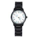 Polka Dots - Light Cyan on White Stainless Steel Round Watch