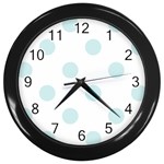 Polka Dots - Light Cyan on White Wall Clock (Black)