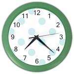 Polka Dots - Light Cyan on White Color Wall Clock