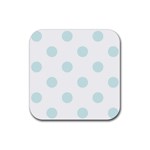 Polka Dots - Light Cyan on White Rubber Coaster (Square)