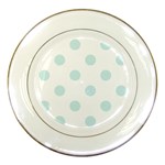 Polka Dots - Light Cyan on White Porcelain Plate