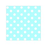 Polka Dots - White on Celeste Cyan Small Satin Scarf  (Square)