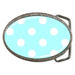 Polka Dots - White on Celeste Cyan Belt Buckle