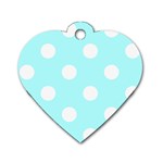 Polka Dots - White on Celeste Cyan Dog Tag Heart (Two Sides)