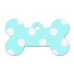 Polka Dots - White on Celeste Cyan Dog Tag Bone (One Side)