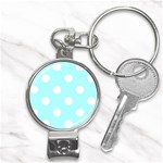 Polka Dots - White on Celeste Cyan Nail Clippers Key Chain