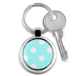 Polka Dots - White on Celeste Cyan Key Chain (Round)