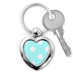 Polka Dots - White on Celeste Cyan Key Chain (Heart)