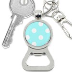 Polka Dots - White on Celeste Cyan Bottle Opener Key Chain