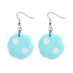 Polka Dots - White on Celeste Cyan 1  Button Earrings
