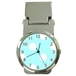 Polka Dots - White on Celeste Cyan Money Clip Watch