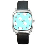 Polka Dots - White on Celeste Cyan Square Metal Watch