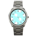 Polka Dots - White on Celeste Cyan Sport Metal Watch