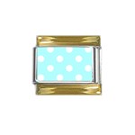 Polka Dots - White on Celeste Cyan Gold Trim Italian Charm (9mm)