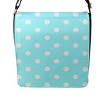 Polka Dots - White on Celeste Cyan Flap Closure Messenger Bag (L)