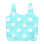 Polka Dots - White on Celeste Cyan Full Print Recycle Bag (L)