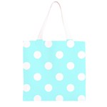 Polka Dots - White on Celeste Cyan Grocery Light Tote Bag