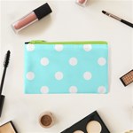 Polka Dots - White on Celeste Cyan Canvas Cosmetic Bag (XS)