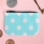 Polka Dots - White on Celeste Cyan Mini Coin Purse