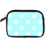 Polka Dots - White on Celeste Cyan Digital Camera Leather Case