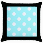 Polka Dots - White on Celeste Cyan Throw Pillow Case (Black)