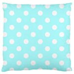 Polka Dots - White on Celeste Cyan Large Flano Cushion Case (One Side)