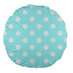 Polka Dots - White on Celeste Cyan Large 18  Premium Round Cushion